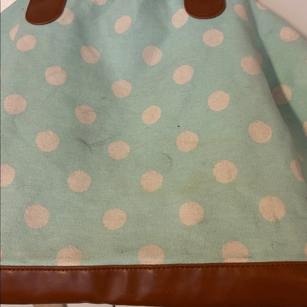 Mossimo Supply Co. Blue Polka Dot Tote with Brown Trim - Picture 3 of 3